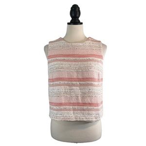 Katherine Barclay Sleeveless Tweed Top Pink Cream Stripe Zip Back, Size S